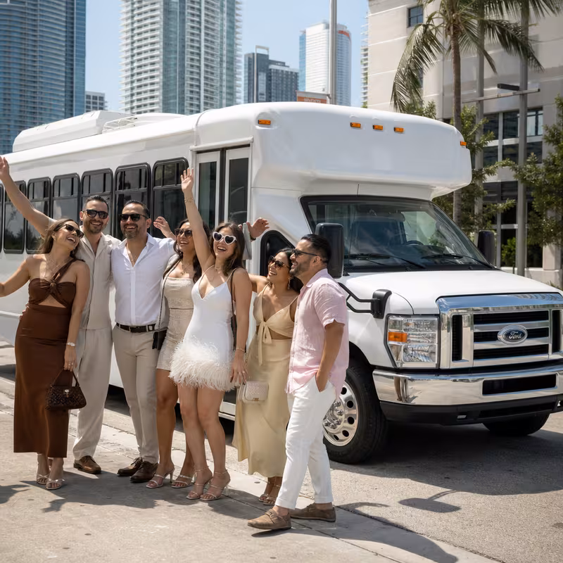 Black Mercedes Sprinter van staged for a Miami Bachelor & Bachelorette Transportation group