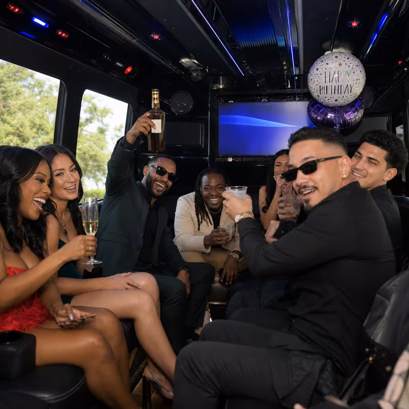 Black Mercedes Sprinter van staged for a Miami Birthday Transportation group