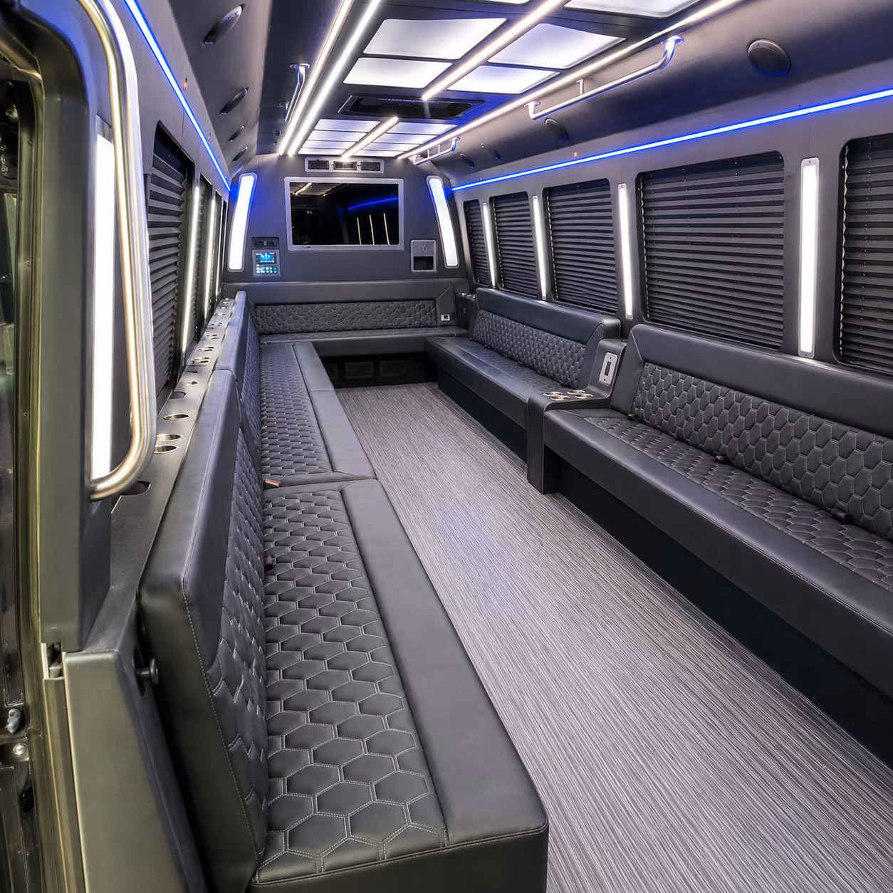 Passenger seating aboard a party bus rental serving Miami