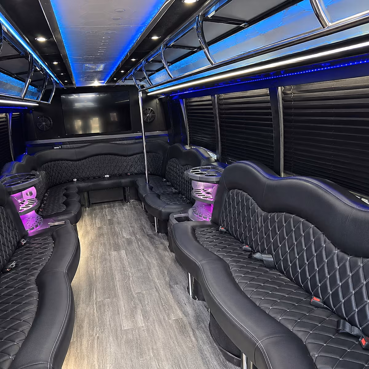 Miami Birthday, Sweet 16, & Quinceañera Transportation party bus interior