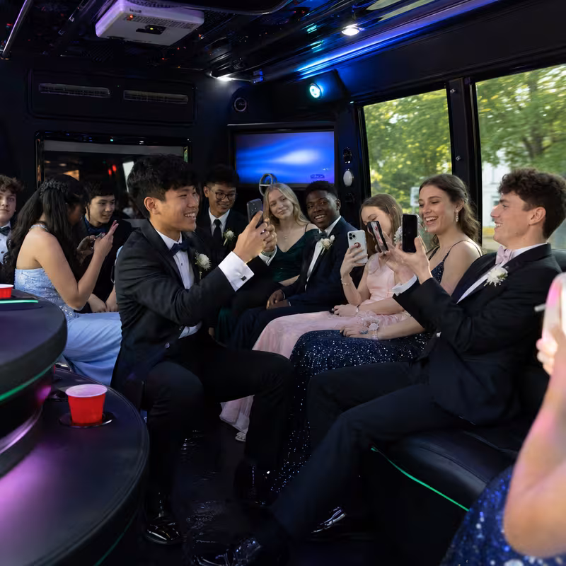 Black Mercedes Sprinter van staged for a Miami Prom & Homecoming Transportation group