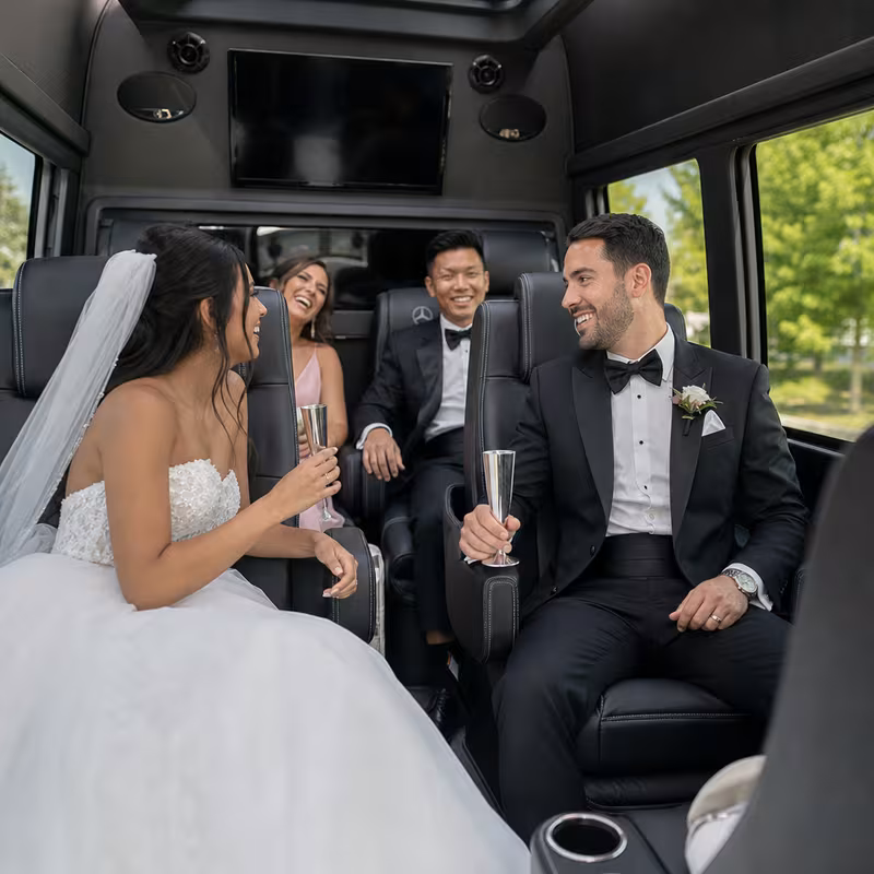 Black Mercedes Sprinter van staged for a Miami Wedding Transportation group