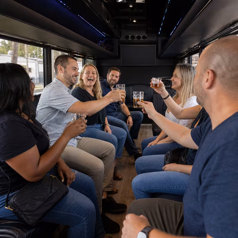 Black Mercedes Sprinter van staged for a Miami Winery & Brewery Tour Transportation group